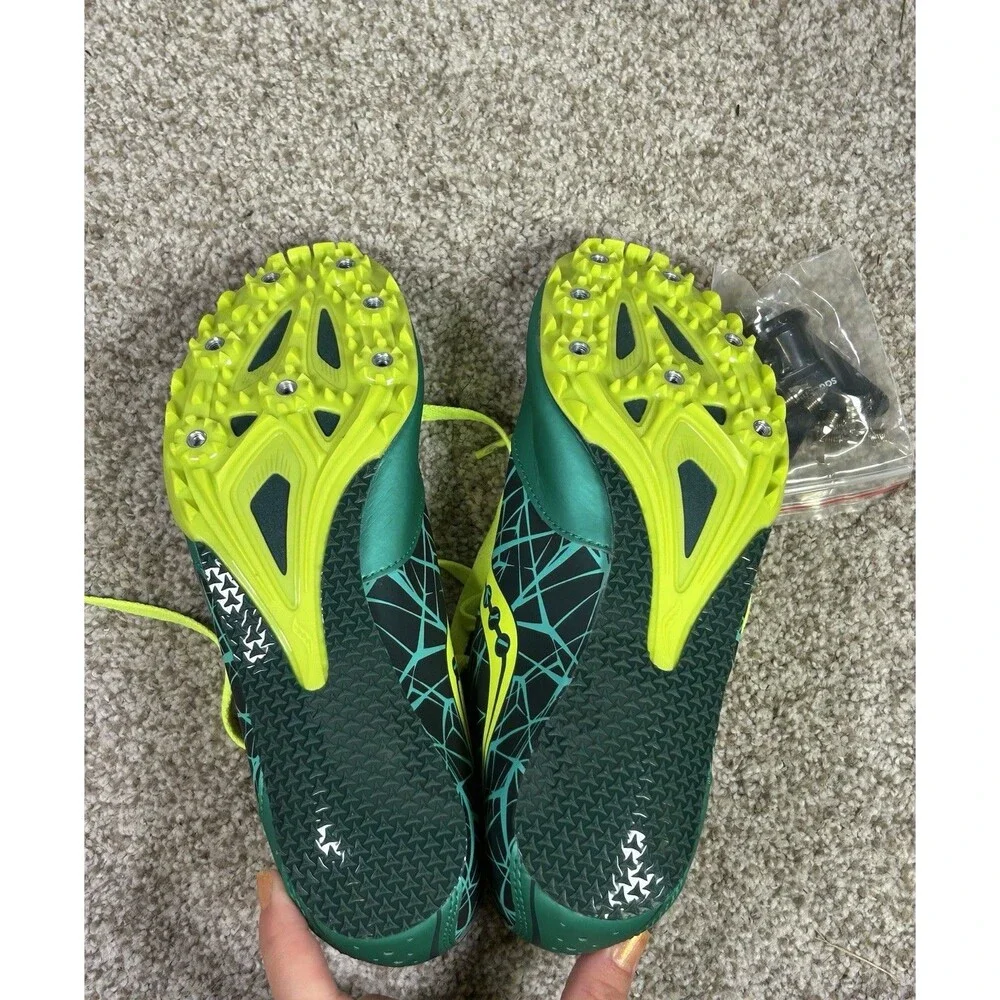 Saucony Spit Fire‎ Track Running Shoes Green Yellow  Womens US Size 9